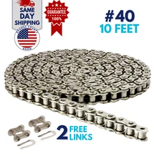 Jeremywell #40NP Nickel Plated Roller Chain 10 Feet with 2 Connecting Links