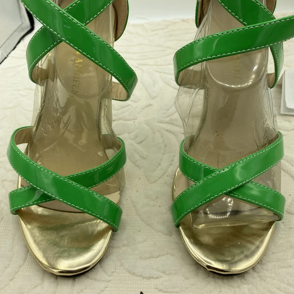 Loslandifen💗Sexy Zapatos de Tacón Alto Verde Lima y Dorado Doble Cruzada 4.25"💗Talla 6 Foto 2 de 4