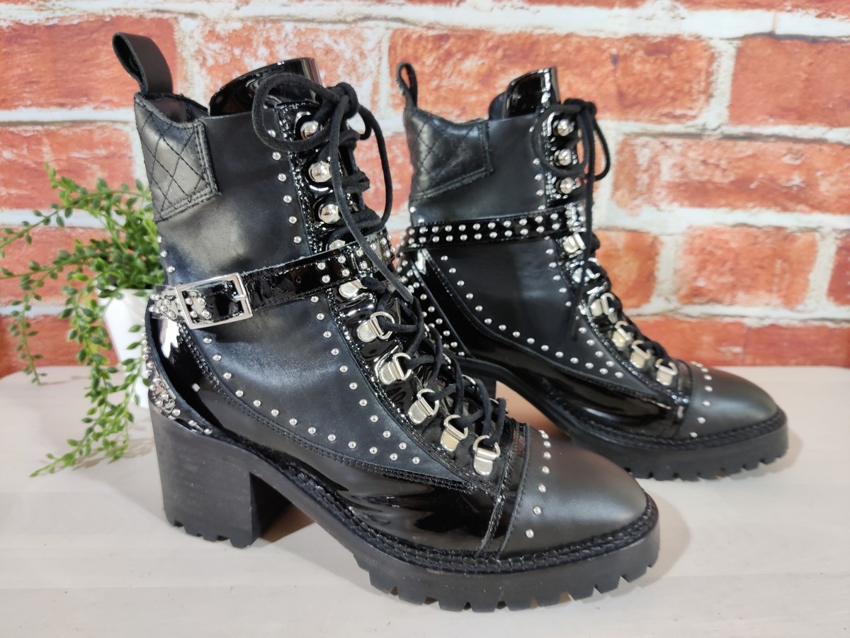 WOMENS THE KOOPLES UK EU 39 BLACK SILVER STUD PATENT CHUNKY