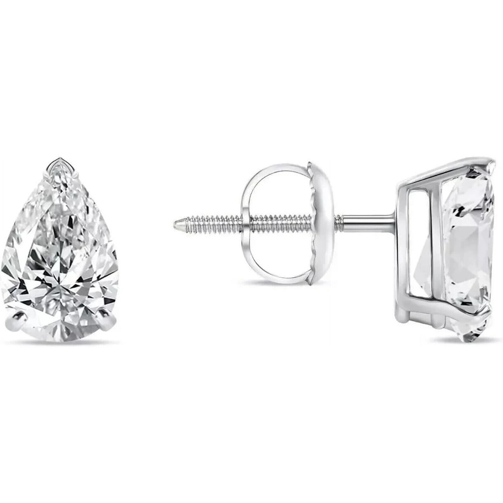 2Ct Pear Lab Diamond Stud Earrings in 14K White Gold