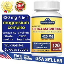Magnesium Complex Supplement 420mg 120 Capsules  5 in 1 Blend  Vegetarian