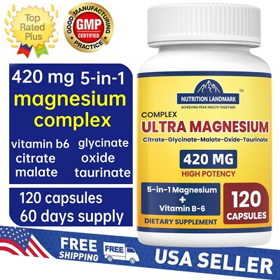 Vitamin B6 + Magnesium Complex Supplement 420mg, 120 Veggie Capsules - 60 Days