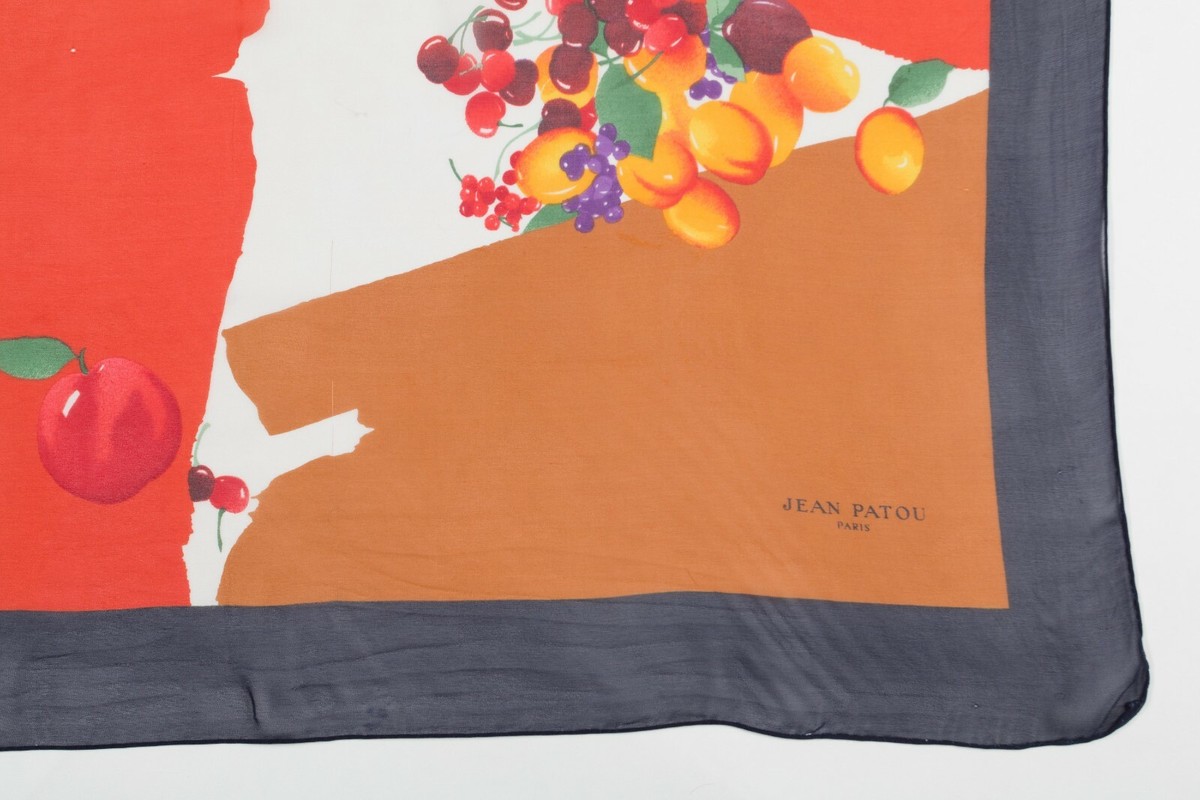 Foulard Vintage Jean Patou En Soie 100% - Motif Floral Multicolore