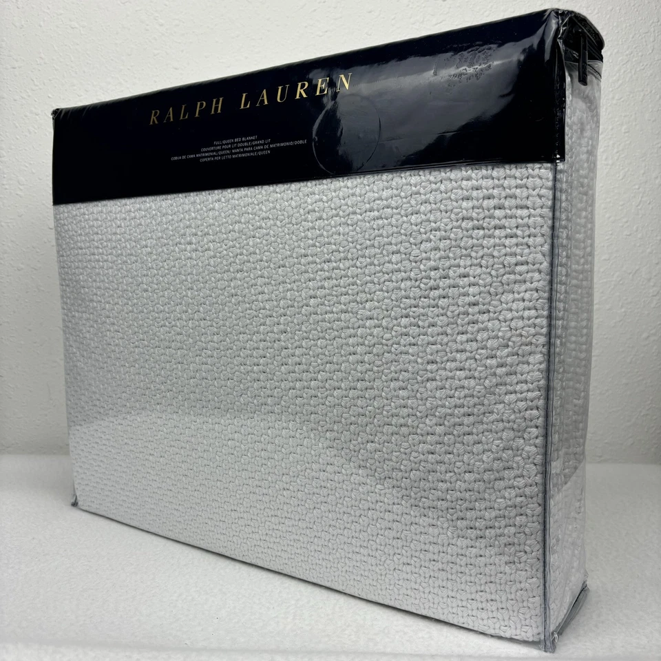 Ralph Lauren FULL QUEEN Tejido Ariel Blanco Brillante Algodón Manta Punto Tejido Foto 4 de 4
