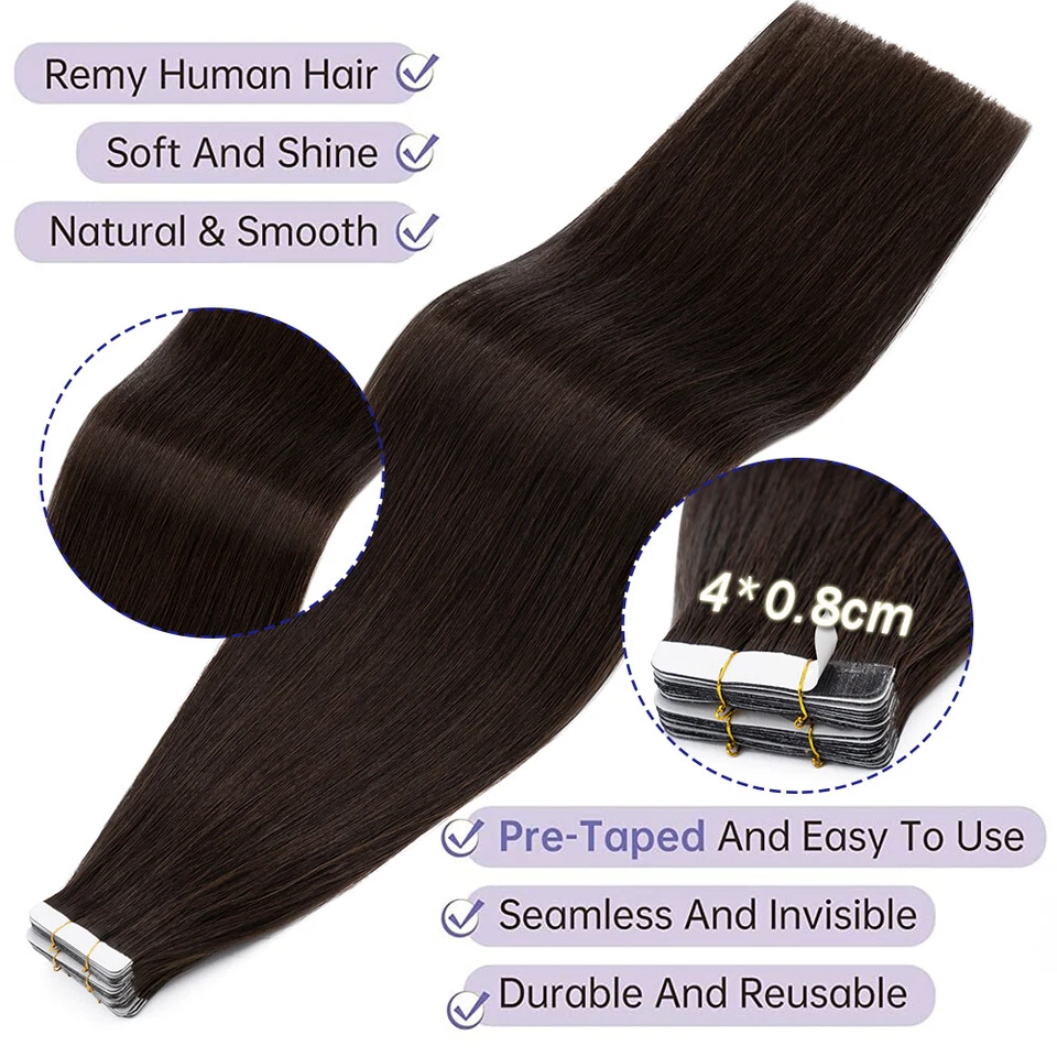 Thick 200g 80pcs Tape In Remy Human Hair Extensions Skin Weft FULL HEAD BLONDE F - Image 3 of 4