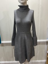 Eliza J Gray Classic Women's Turtleneck Fit & Flare Knit Sweater Dress Small NWT