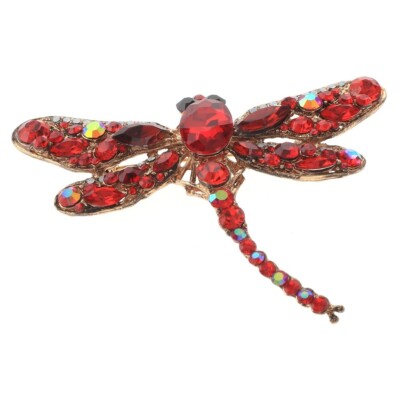 Gold Tone Metal Large Crystal Dragonfly Brooch P1345-RED | eBay