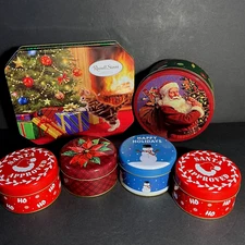 Lot of 6 Assorted Christmas Tins 2 Medium 4 New Small for Storage Cookies, Candy