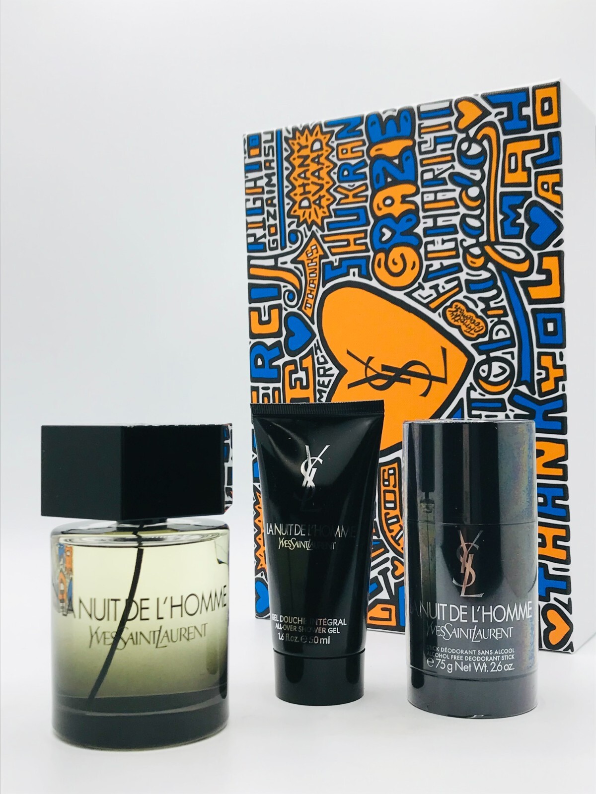 Ysl La Nuit De L'Homme Men 3pc Set Colonge Spray 3.3 oz Shower Gel 1.6