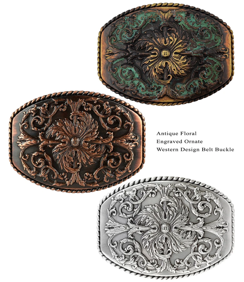 HA0016 Antiguo Floral Grabado Ornamentado Diseño Occidental Hebilla de Cinturón se adapta a 1-1/2" Foto 2 de 3