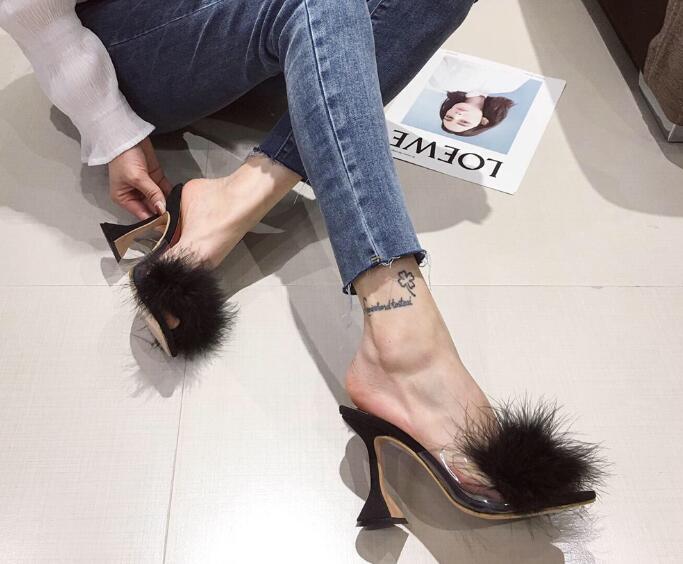 PANTOFOLA D’ORO Pantofole donna moda estate punta aperta pelliccia finiture décolleté trasparenti tacchi alti sandali