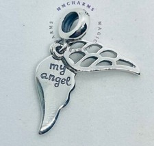 Sterling Silver S925 - MY ANGEL - Wing Memorial Family European Charm  Pouch