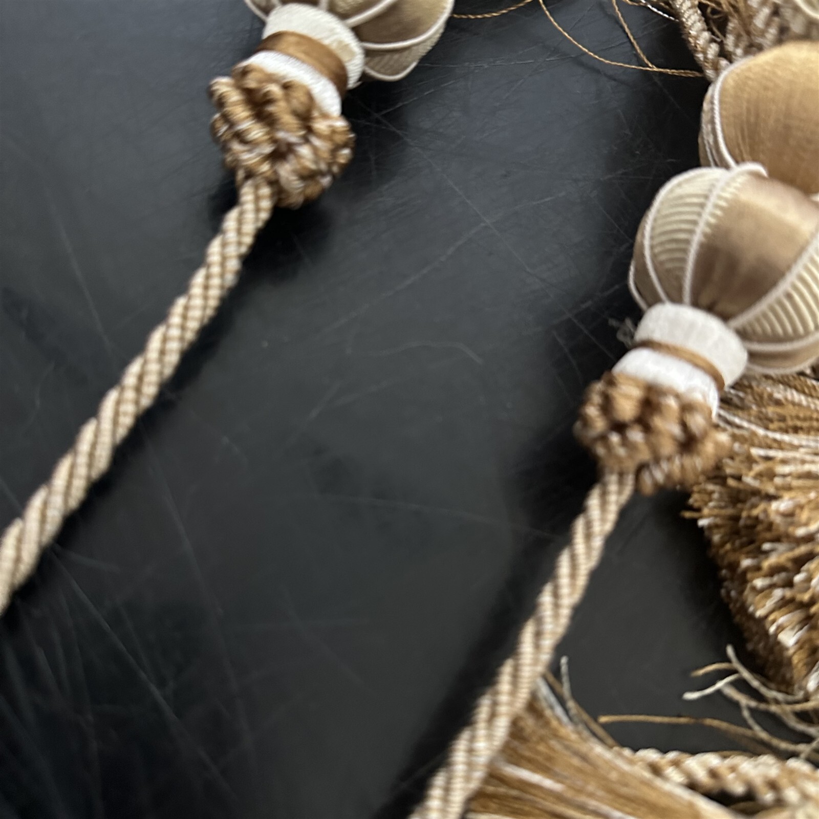  CURTAIN TIEBACK Pair DRAPERY TASSEL Set of 2 Gold Cord Tassel Fringe Ball