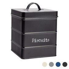 Biscuit Tin Storage Cookie Jar Barrel Canister Kitchen Vintage Metal Black
