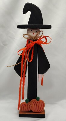 Wooden Witch Pumpkin Halloween Figure Table Decor 14.5'' Country Arms Moveable 