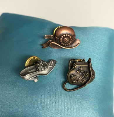 VTG JJ  ARTIFACTS Jonette Accessories Tac Pins Metal Purse/Hat/Shoes Set of 3
