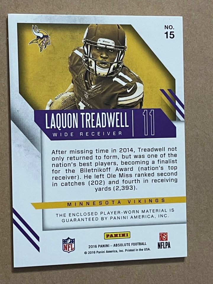 2016 Panini Absolute LAQUON TREADWELL Rookie Jersey PATCH /25 - Image 2 of 2