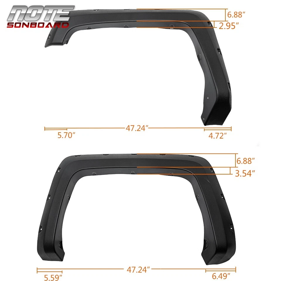 Fit 2014-2018 Chevy Silverado 2500HD 3500HD Fleetside Pocket Rivet Fender Flares - Изображение 2 из 4