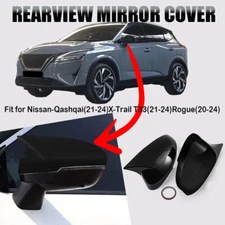 Gloss Black Side Rearview Door Wing Mirror Cover Cap For Nissan Rogue 2021~2024