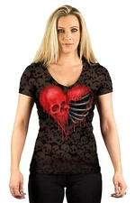 Lethal Angel Ribcage Heart Skulls Punk Gothic Tattoo Womens Vneck Shirt LT20431