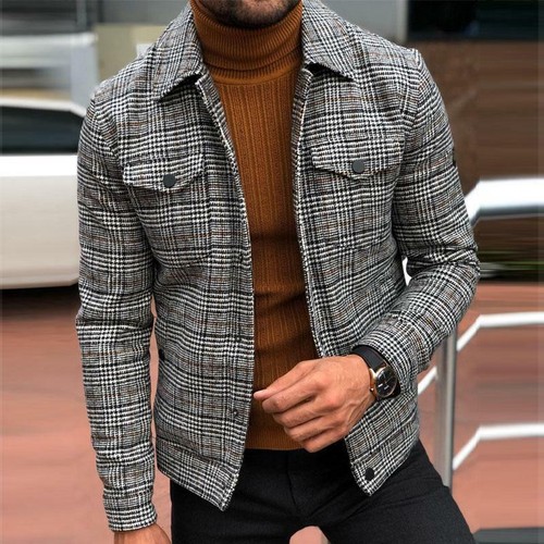 Men Fashion Fall Loose Plaid Polyester 