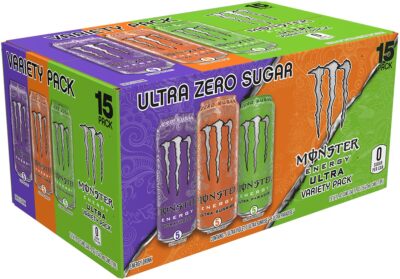 Monster Ultra Variety Pack 15 Cans Citrus Grape Orange Kiwi Lime