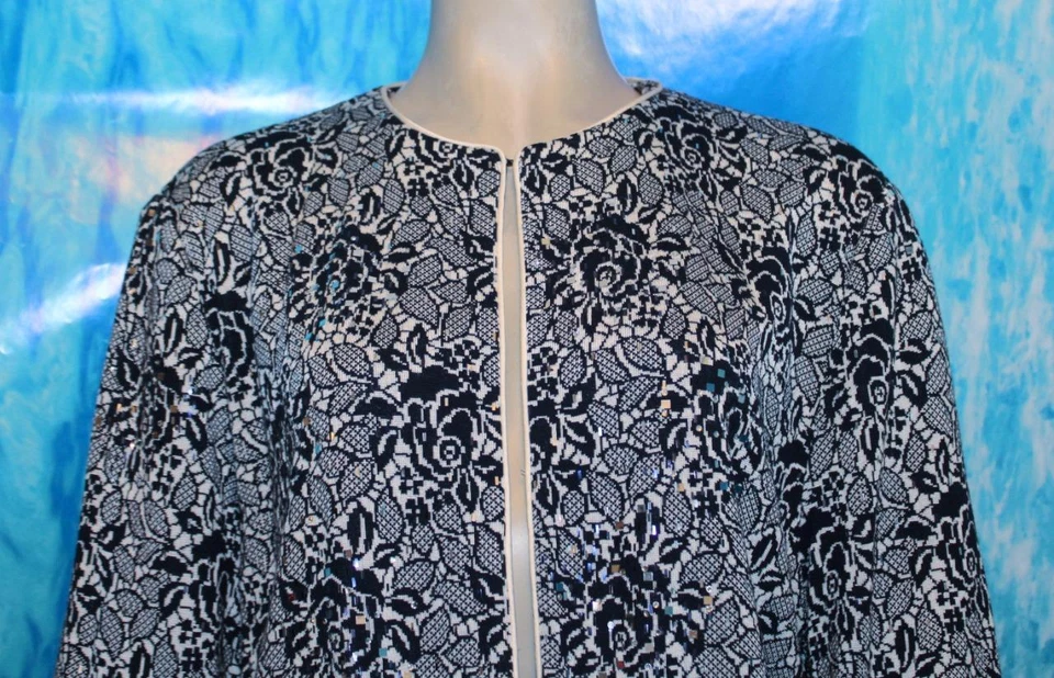 Chaqueta y Falda ST. JOHN Noche Azul Crema XL 16 18 2 piezas Traje Lentejuelas Floral Foto 4 de 4