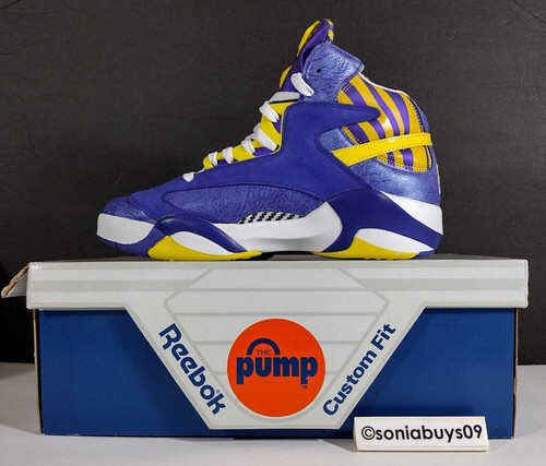 Zapatos de baloncesto Reebok para hombre Shaq Attaq LSU Tigers, púrpura amarillo blanco, talla 10 - Imagen 7 de 13