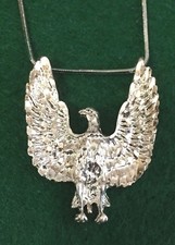 NEW Silvertone Open Wing Diamond-Cut Design Eagle Pendant w/24