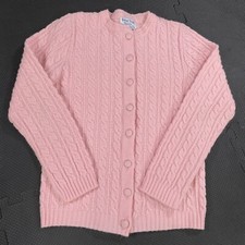 Vintage 70s British Vogue Cardigan Sweater Small Pink Acrylic Wintuk Made in USA