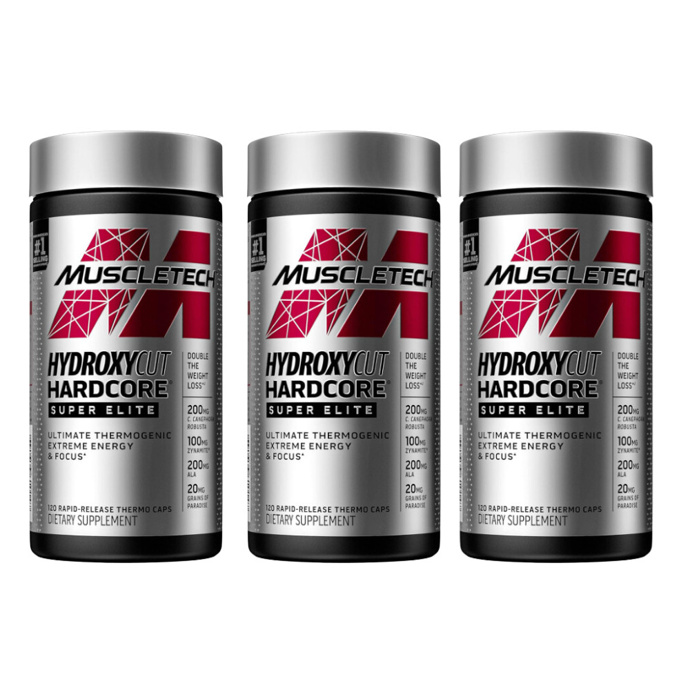 Píldoras de pérdida de peso para unisex MuscleTech Hydroxycut Hardcore Super Elite [PAQUETE DE 3]