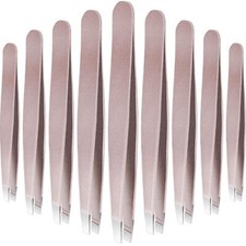 Paquete de 12 pinzas para cejas con punta inclinada de acero inoxidable