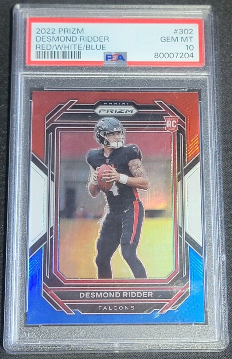 2022 Panini Prizm Desmond Ridder Rookie Red/White/Blue # 302 PSA 10 Falcons