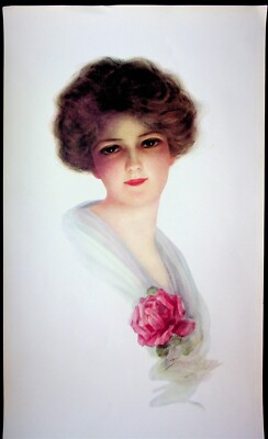 Bruno Geyer Calendar Art Print 9x11 Beautiful Brunette Lady With Red Flower
