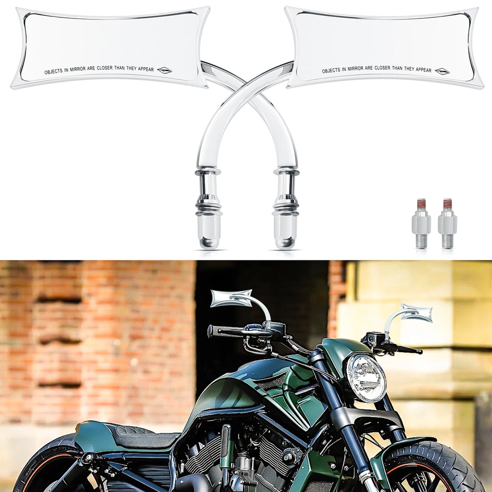 Pair Chrome Motorcycle Rearview Side Mirrors For Harley Davidson Road Glide US - Image 2 of 4