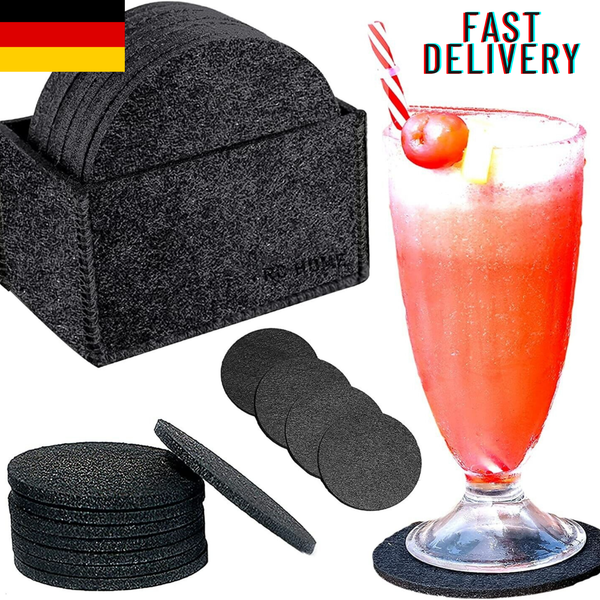 14Er Set-Filz Glasuntersetzer Rund Schwarz Filz Untersetzer, GeträNkeuntersetzer-image