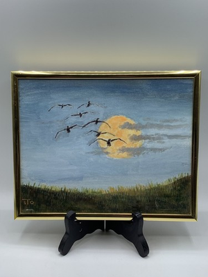 #ad Vintage Oil Painting by ITO quot;Wild Geese Returningquot; Artist in North Carolina 10quot; $50.00