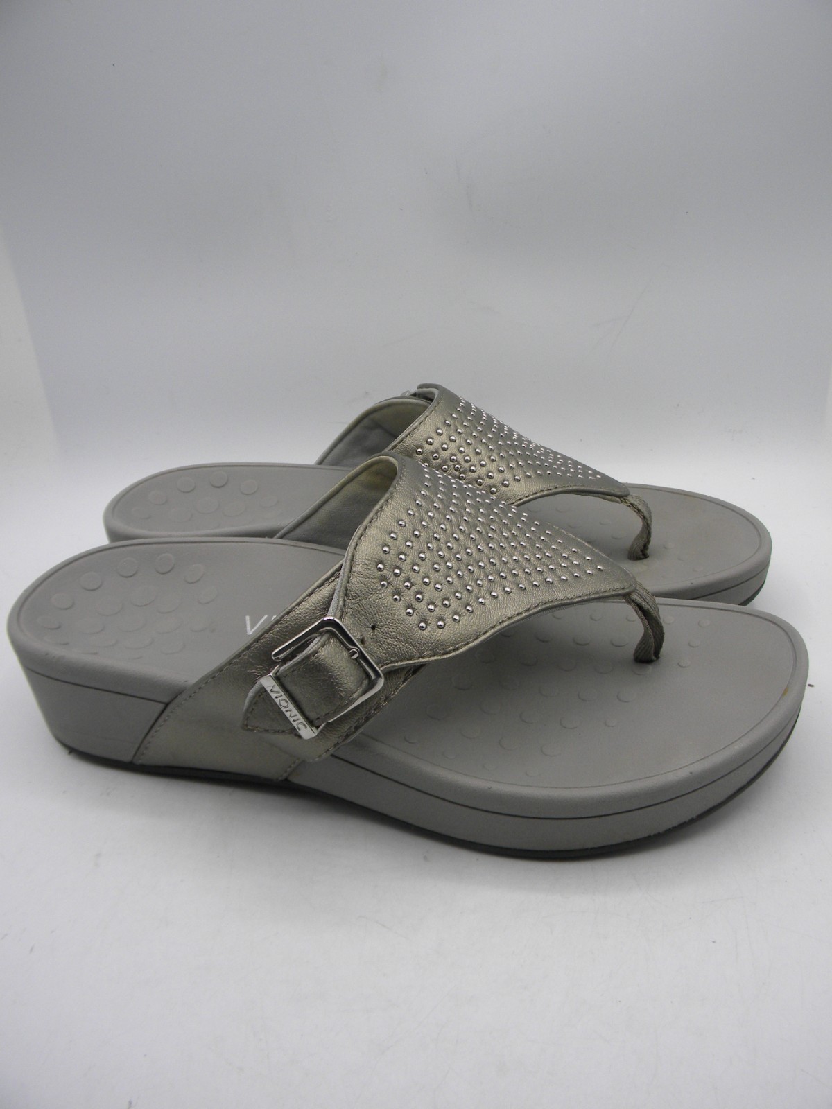 VIONIC Capitola Pewter Leather Platform Wedge Stu… - image 8