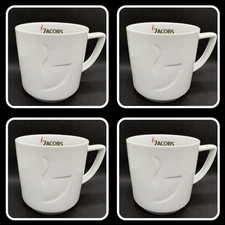 4 x Jacobs Becher Tasse Kaffeebecher Kaffee Relief weiß Milchkaffee Keramik