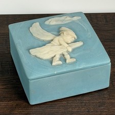 Vintage Jewelry Trinket Box Small Blue Man Mythical Man Elf Fairycore USA