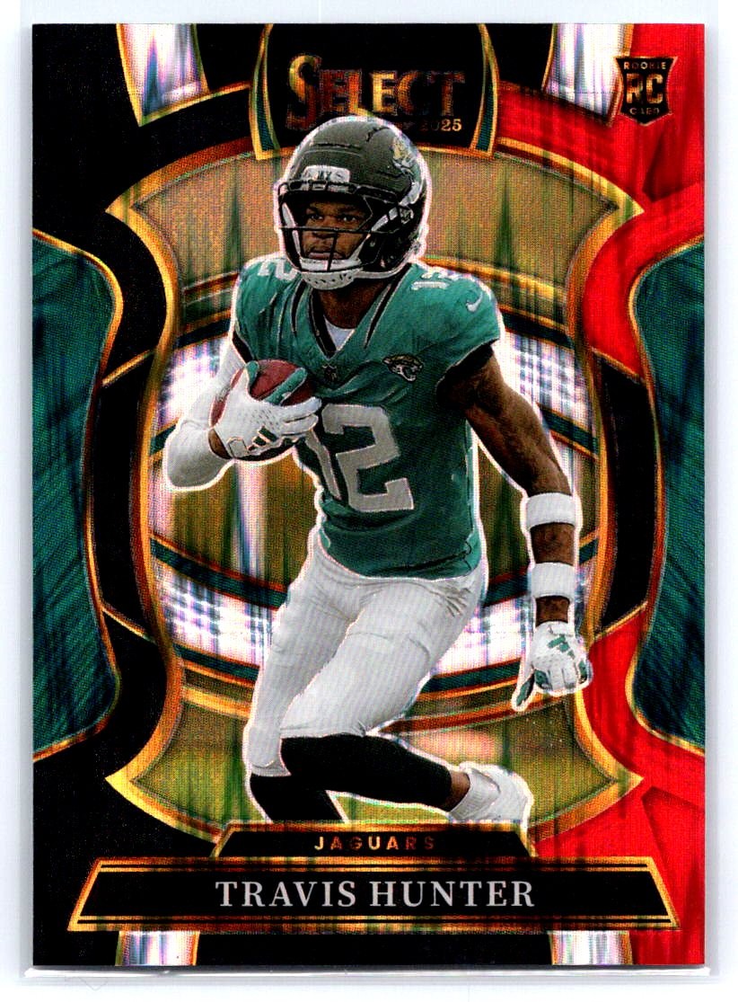2025 Panini Select #28 Travis Hunter Black and Red Prizm Shock