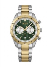 Hugo Boss Men's Chronograph Watch - Two-Tone Gold/Silver with Green Dial Used