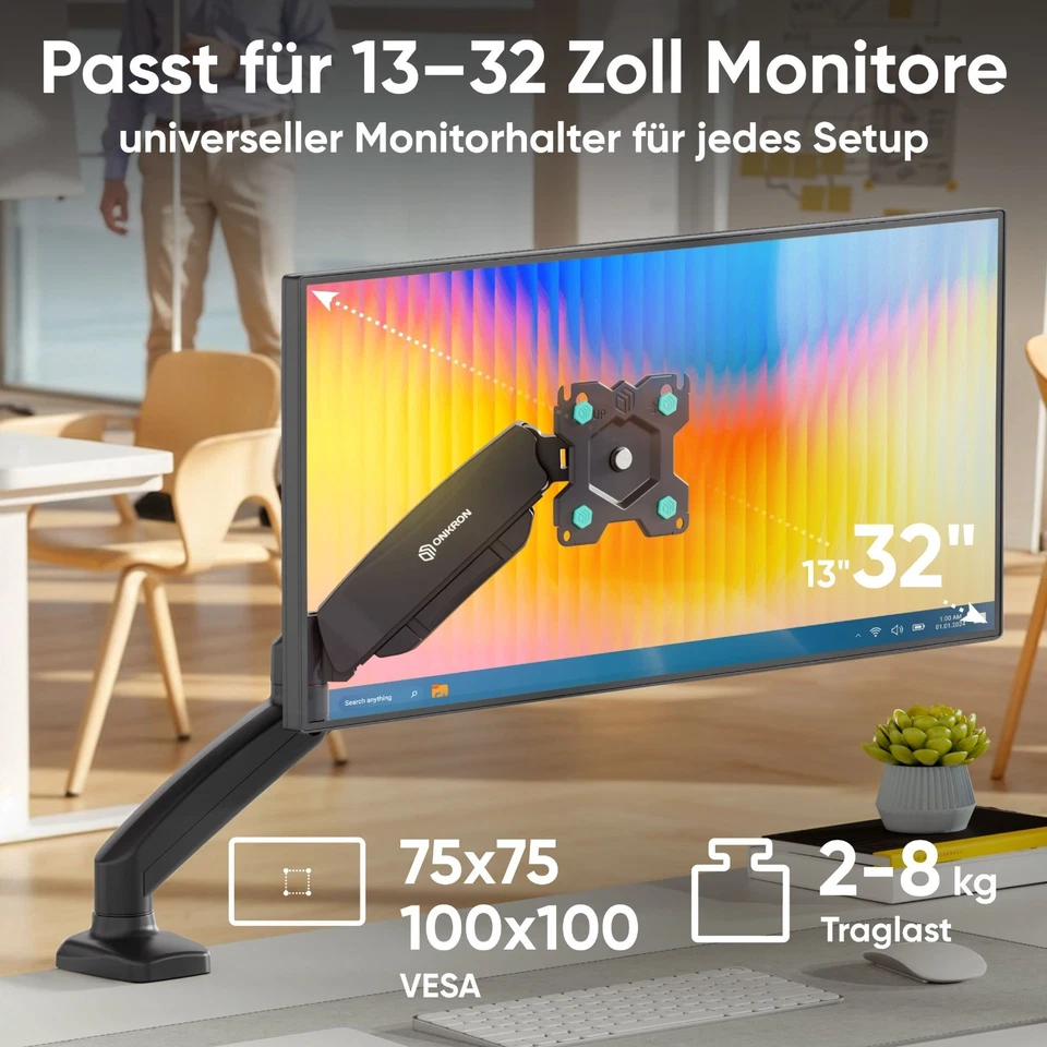 ONKRON Monitor Tischhalterung 13-32", bis 8 kg, VESA 75x75/100x100,G80-B - Bild 2 von 4