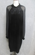 Calvin Klein Black Velvet Dress Womens 14 Sheer Sleeve Mock Neck Shift Cocktail