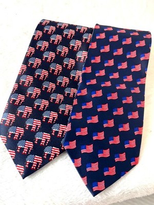 Lot 2 Patriotic Ties Conservative Republican Flags Elephant USA Flags VOTE...