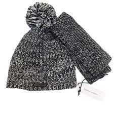 Rebecca Minkoff Marled Gray Pom Pom Beanie Hat and Arm Warmers Set Open Fingers