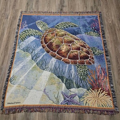 Sea Turtle Afghan Throw Colorful Blanket Beach Ocean Honu Turtle Tortoise 33x62