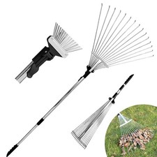 Telescopic Leaf Rake Garden Adjustable Handle Lock Metal Lawn Garden Tools