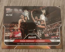 2025 Topps Now WWE Liv Morgan Raquel Rodriguez GOLD FOIL /50 SP Dominik Mysterio