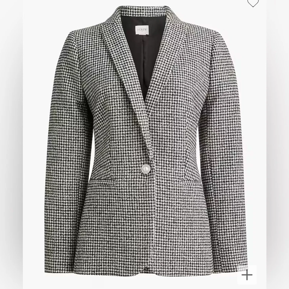 J. Crew NWT Women's Sparkle Houndstooth One-Button Blazer Black White Size 6 - Image 2 of 4